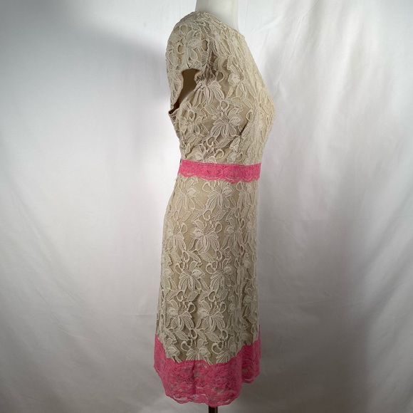 Danny & Nicole Shift Dress in Tan and Fuchsia Lace Overlay sz 16 - Picture 8 of 12